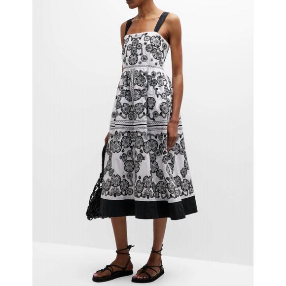 NEW JOHNNY WAS mel embroidered midi dress in white/black - Picture 1 of 3